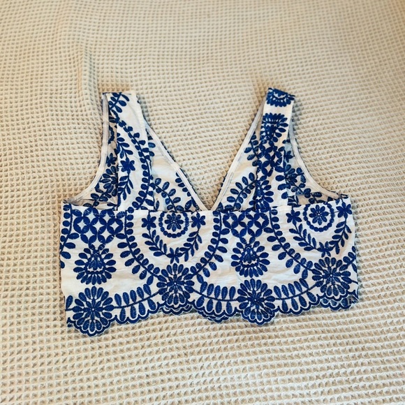 Embroidered Blue and White Women's Top - Picture 2 of 6